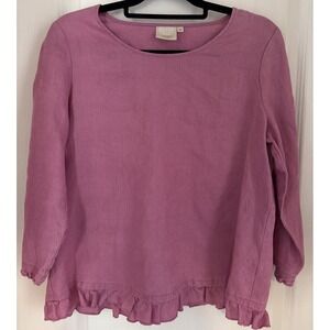 Lantana Top Blouse 100% Linen Pink Shirt Long Sleeve Pullover Boxy Boho Sz M